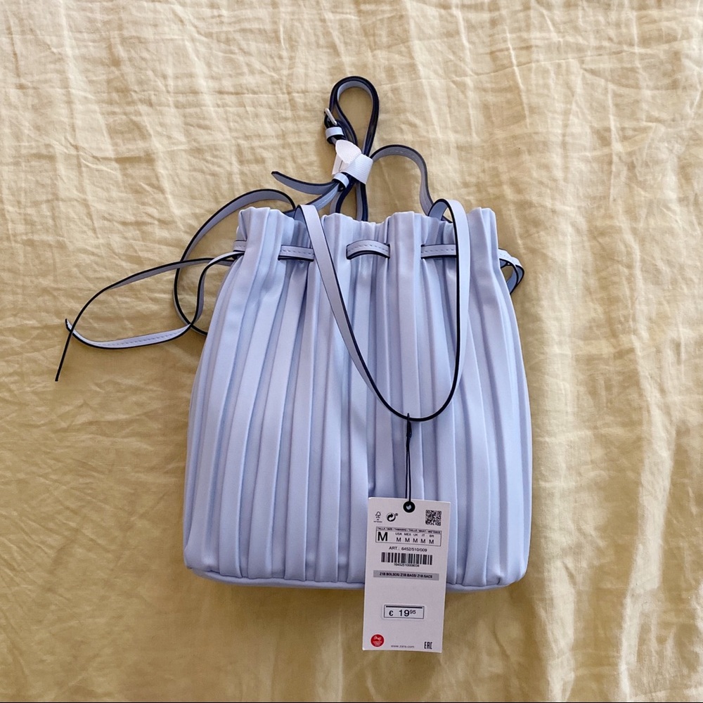 Zara Pleated Blue Bucket Bag